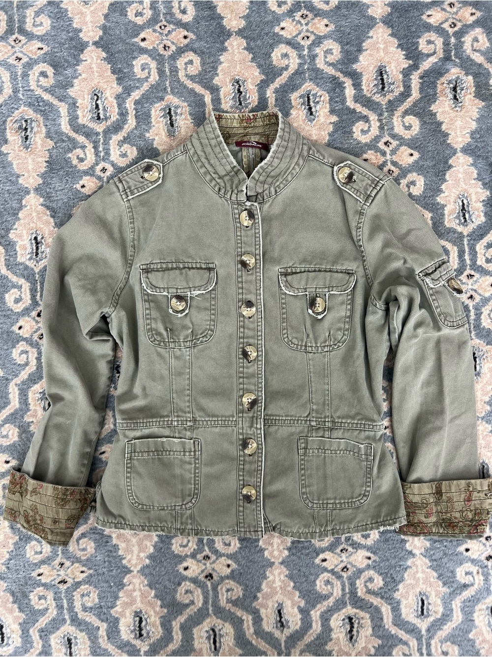 Womens Military-Style Button Front Jacket - Sage Green